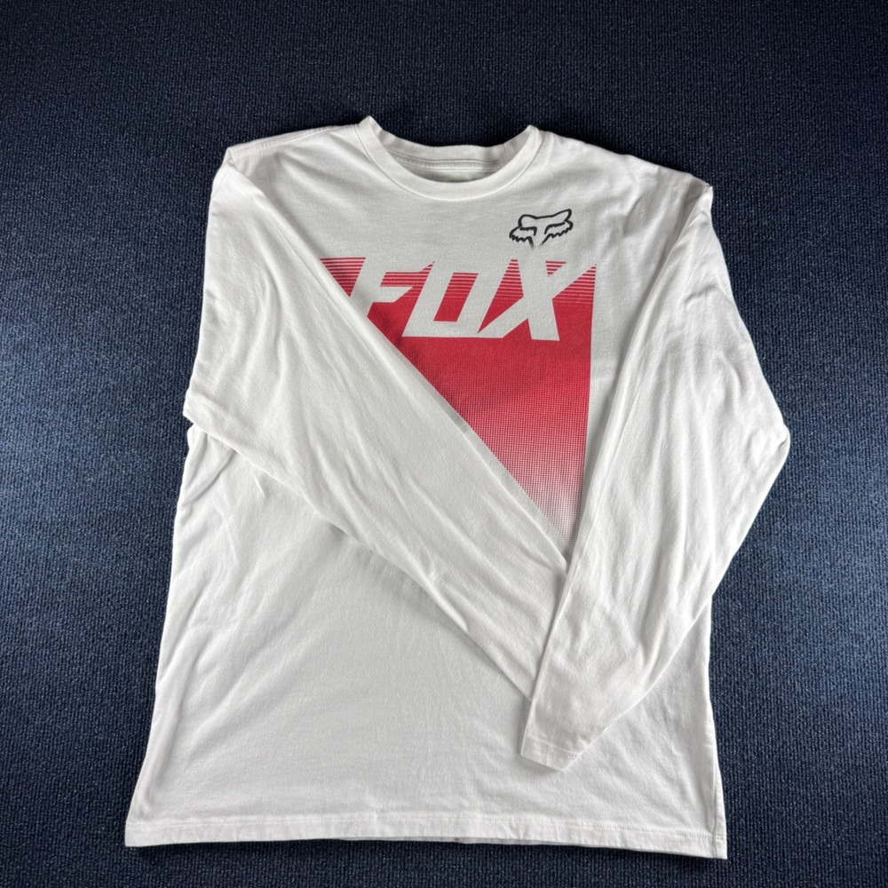 Fox Racing Long Sleeve Shirt Mens Large White Red Gradient Graphic Tee